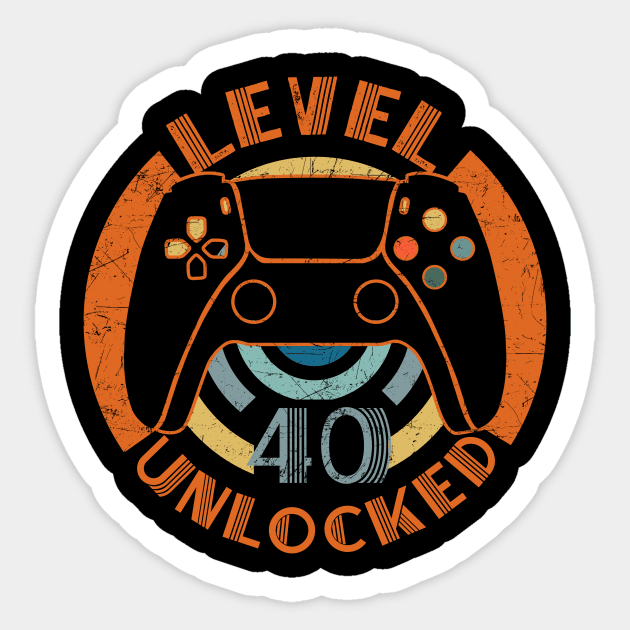 Vintage Level 40 Unlocked Video Gamer 40th Birthday Sticker by carpenterfry